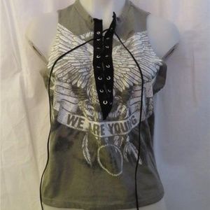 NWT WOMENS THE CLAS-SIC "WE ARE YOUNG" OLIVE TOP L